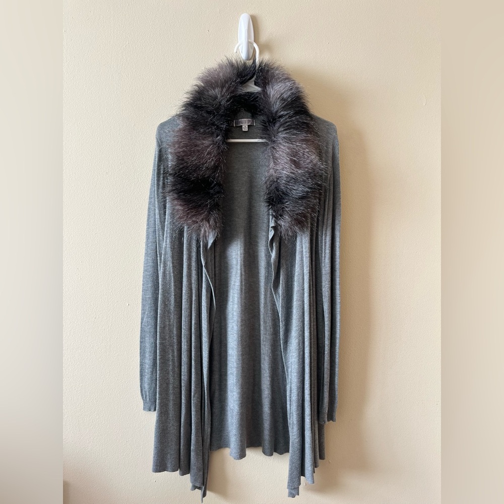 Jennifer Lopez Faux Fur Collared Cardigan
